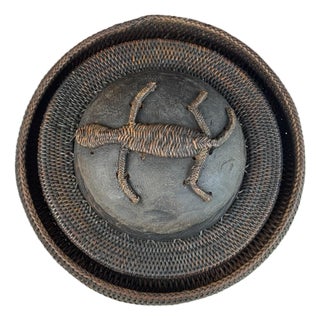 1960s Philippines Basket Dish Ifugao Tribe Lizard Lid For Sale