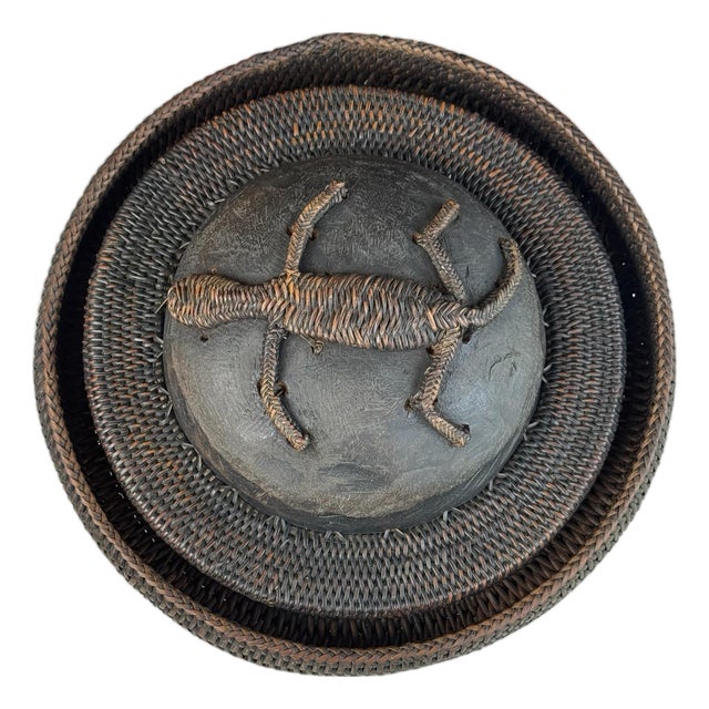 1960s Philippines Basket Dish Ifugao Tribe Lizard Lid For Sale