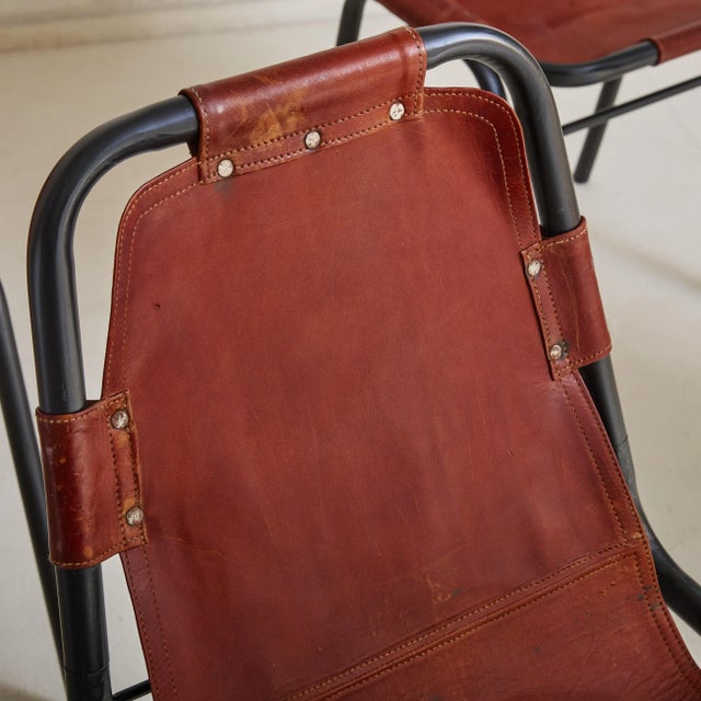 Metal French 'Les Arcs' Cognac Leather Chair With Black Metal Frame, 1970s - 5 Available For Sale - Image 7 of 7