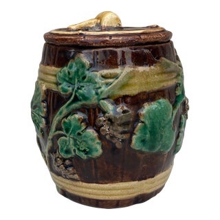 English Majolica Grapes Leaves Tobacco Jar Circa 1890 For Sale