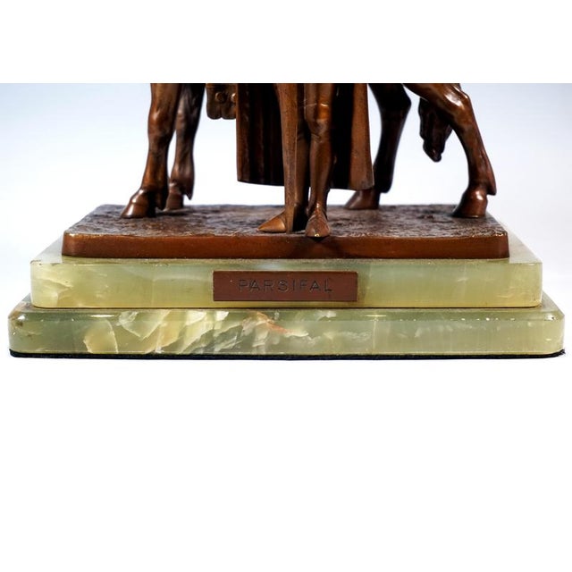 Viennese Bronze Parsifal with Horse on Onyx Base attributed to Carl Kauba, 1900s For Sale - Image 9 of 12