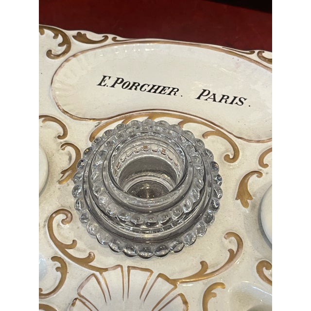 Art Nouveau Porcelain Inkwell, E. Porcher, Paris France, c.1900 For Sale - Image 11 of 17