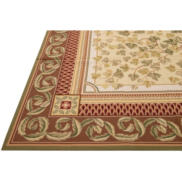 Vintage Portuguese Arraiolos Needlepoint Allover Designed Beige Wool Rug For Sale - Image 9 of 10