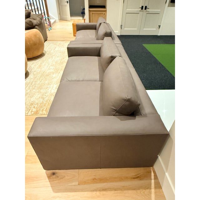 Crate & Barrel Pair of Crate & Barrel Oceanside 89” Leather Sofas For Sale - Image 4 of 16