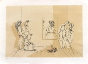 Museum - Original Lithograph by Fabrizio Clerici Mi 20th Century