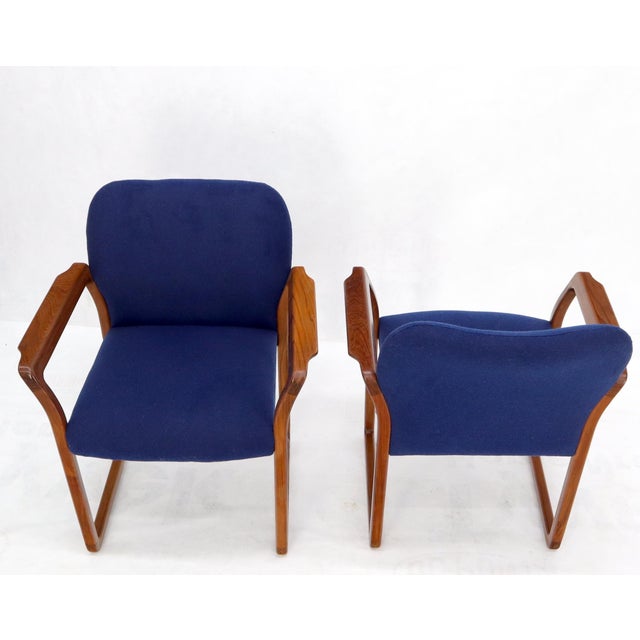 Pair of Danish Mid-Century Modern Teak Arms Chairs New Wool Upholstery For Sale - Image 9 of 10