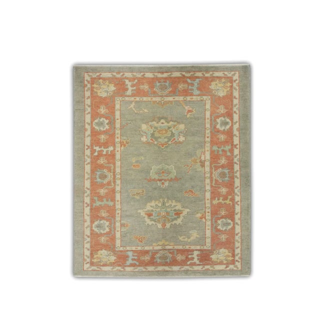 Early 21st Century Turkish Gray & Red Handwoven Oushak Rug For Sale In Houston - Image 6 of 6