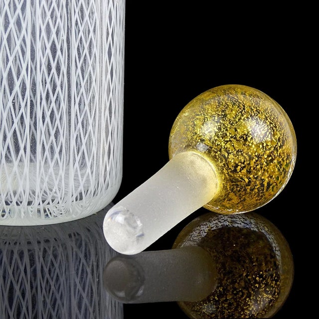 Mid 20th Century Vintage Murano Seguso White Ribbons Gold Leaf Stopper Italian Art Glass Perfume Vanity Bottle For Sale - Image 5 of 7
