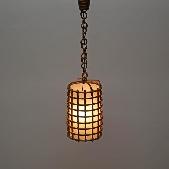 Vintage Pendant Light in Parchment with Rattan and Wicker by Louis Sognot, France, 1960s For Sale - Image 3 of 14