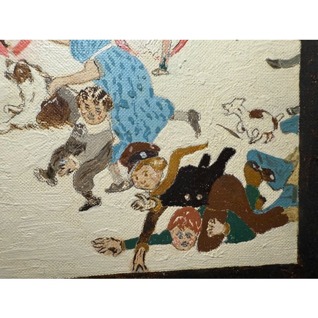 1960s Vintage Original Robinson Village Cityscape Chariot Oil Painting on Canvas Board For Sale - Image 5 of 13