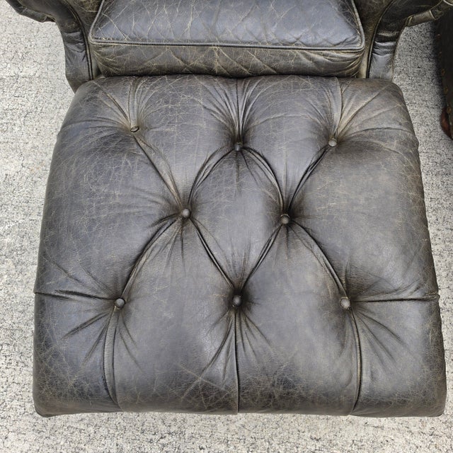 Vintage Henredon for Ralph Lauren English Chesterfield Leather Chair & Ottoman a Pair For Sale - Image 16 of 18