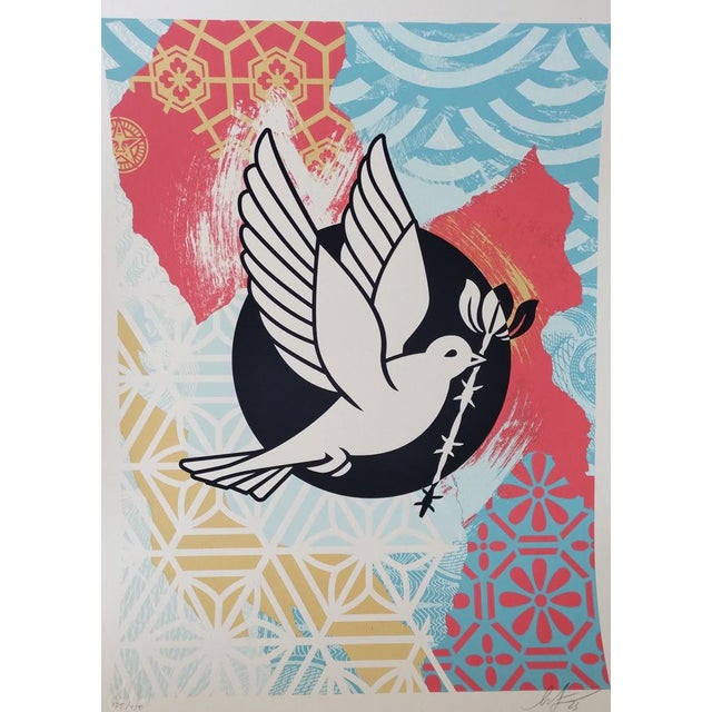 Shepard Fairey (Obey) Barbwire Dove Collage, 2023 Screenprint on cream Speckletone paper. Signed by Shepard Fairey....