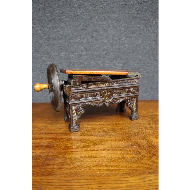 Brown Victorian Cast Iron Tobacco Cutter With Crank Handle For Sale - Image 8 of 14