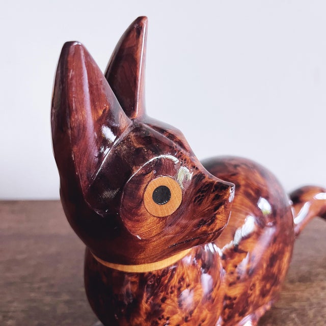 Traditional Vintage Carved and Polished Burl Wood Cat Figurine For Sale - Image 3 of 5