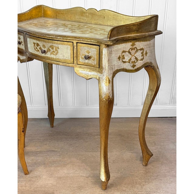 Vintage Italian Rococo Gold Giltwood Writing Desk Vanity W/ Chair For Sale - Image 13 of 14
