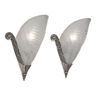 1930s French Art Deco Wall Sconces by Degue & Louis Vandamme France - a Pair For Sale