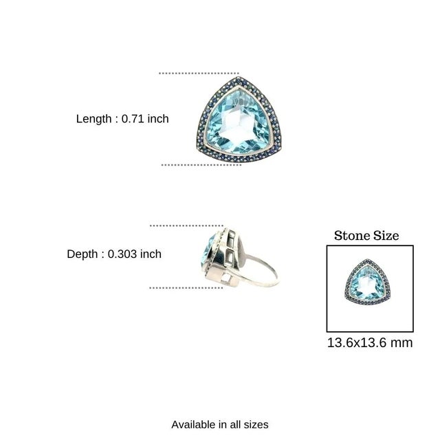Bohemian Topaz & Sapphire Trillion Cut Cocktail Ring Size 8 For Sale - Image 9 of 12