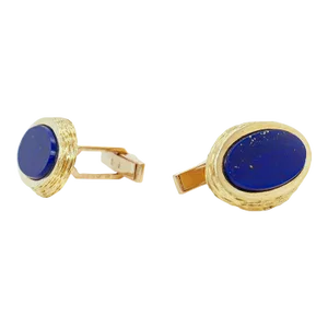 Vintage English Mid-Century Modern 18k Gold & Lapis Cufflinks by Kutchinsky - 2 Pieces