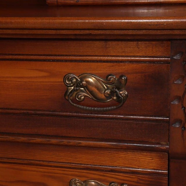 Antique Spoon Carved Oak Low Dresser With Dressing Mirror & Hat Box C1900 For Sale - Image 9 of 14