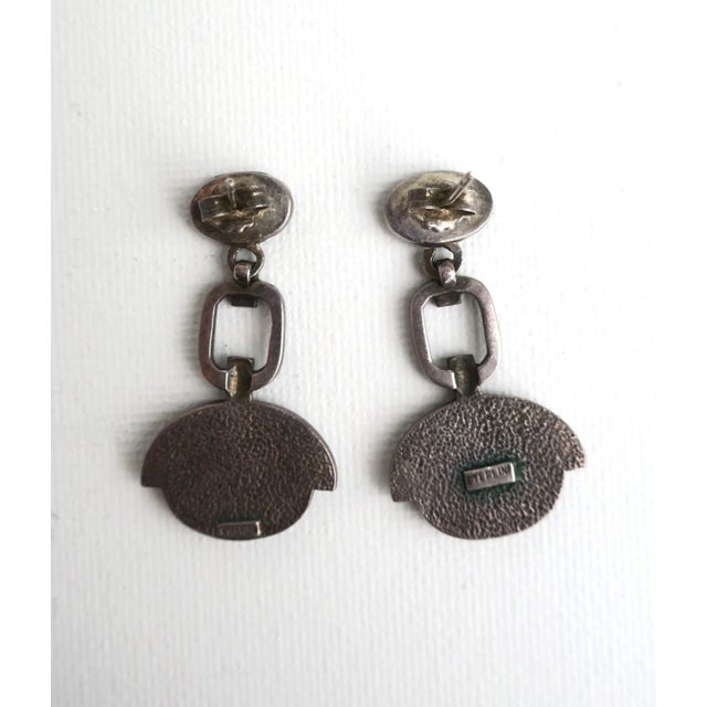 Black Onyx Sterling Silver Art Deco Dangle Earrings, Pair, Pierced, Circa Late-20th Century For Sale - Image 12 of 12