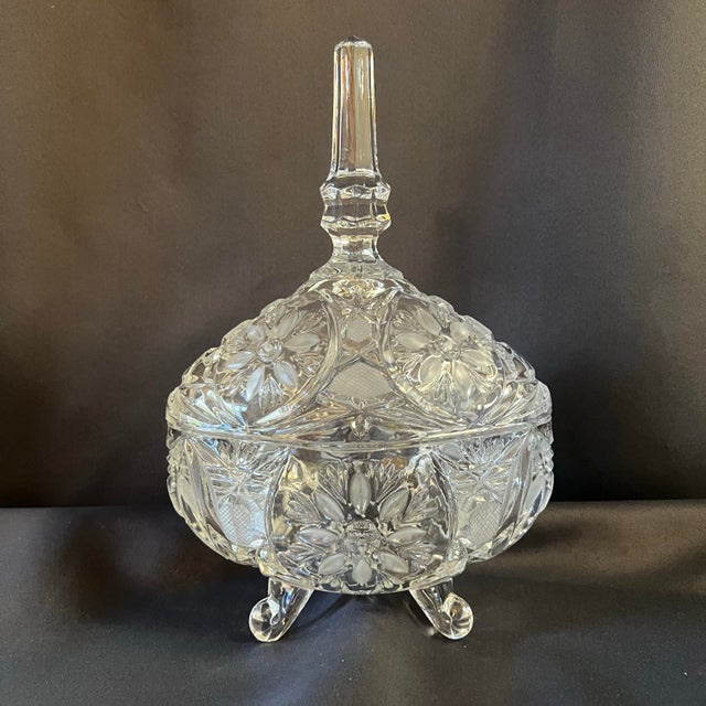 Vintage Bohemian Style Lead Crystal Covered Compote Candy Dish on Ball Feet For Sale - Image 12 of 12