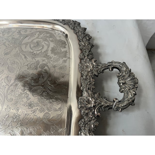 Large Silver-Plated Metal Tray, 1800s For Sale - Image 5 of 16