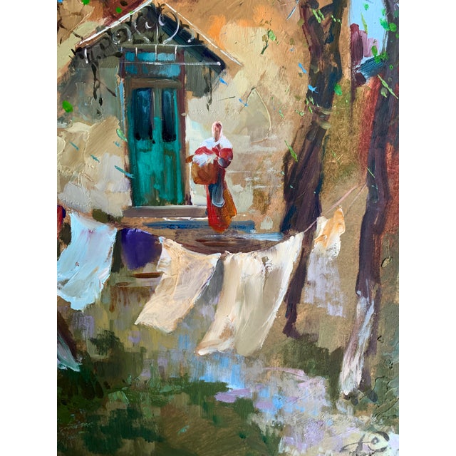 Brown Oil Painting a Light Breeze in the Yard Yuriy Suprunchuk For Sale - Image 8 of 12