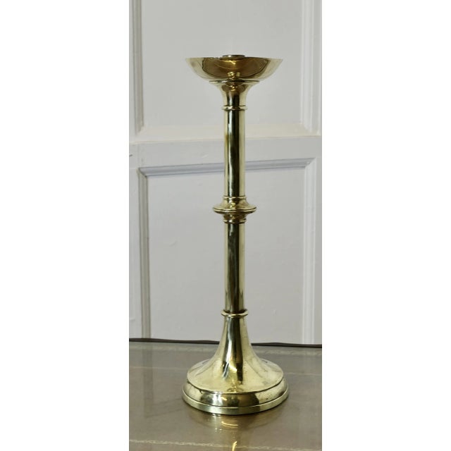 Tall Arts and Crafts Brass Candleholder, 1890s For Sale - Image 3 of 6
