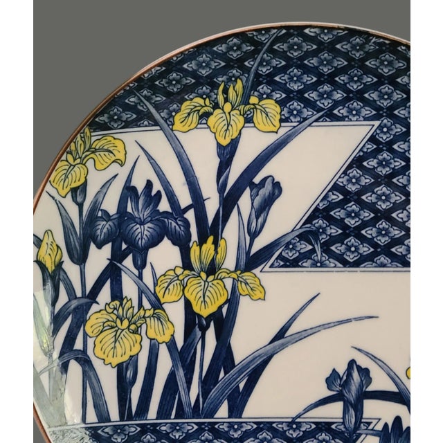 Mid 20th Century Vintage Japanese Porcelain Painted Floral Irises Serving Platter For Sale - Image 5 of 9