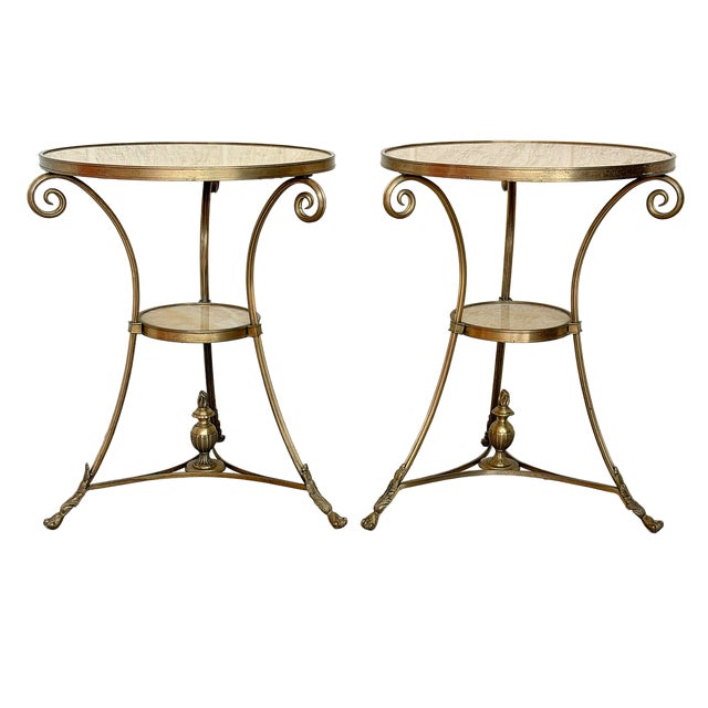 Metal Louis XVI Directoire Style Gilt Metal & Honey Onyx Guéridon Side Tables - A Pair For Sale - Image 7 of 18