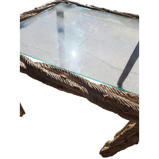 Vintage Carved Faux Bois Mid Century Side Table Hollywood Regency Carved Wood For Sale - Image 15 of 16