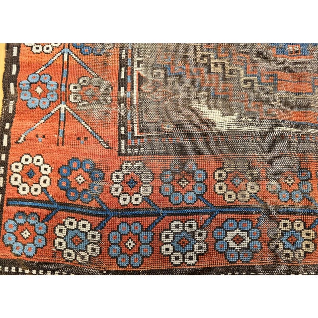 Antique Caucasian Karabagh Area Rug, Hand-Knotted Wool, Geometric Design, Ivory & Blue, 5x8 For Sale - Image 16 of 17