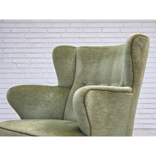 Scandinavian Armchair in Green Furniture Velour and Oak Wood Legs, 1960s For Sale - Image 16 of 18