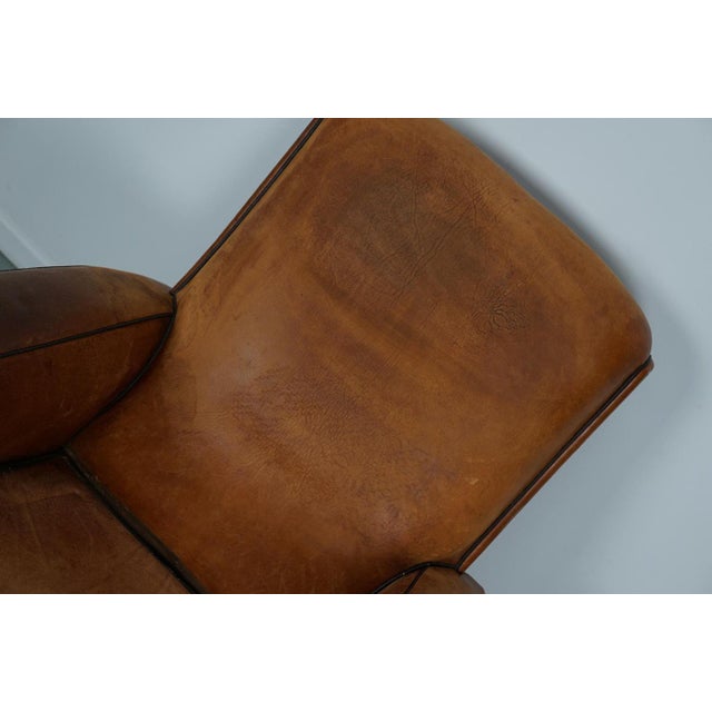 Vintage French Cognac-Colored Leather Club Chair, 1950s For Sale - Image 4 of 18