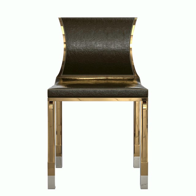 Metal "Pagina" Chair With Bronze and Tailor Made Leather For Sale - Image 7 of 9