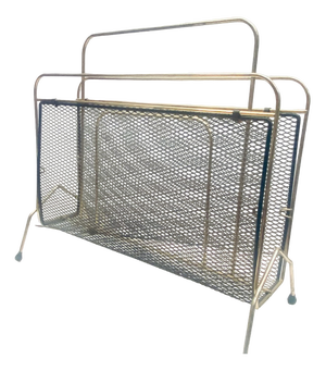 Vintage Magazine Stand in Brass and Painted Metal Grille, 1950s