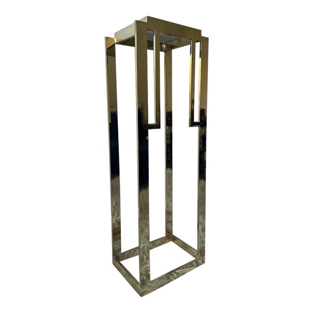 Mid 20th Century Art Deco-Style Brass Pedestal With Smoked Glass Top For Sale