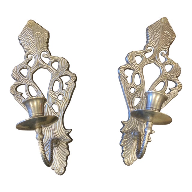 1990s Silver Acanthus Detail Candleholder Sconces - a Pair For Sale