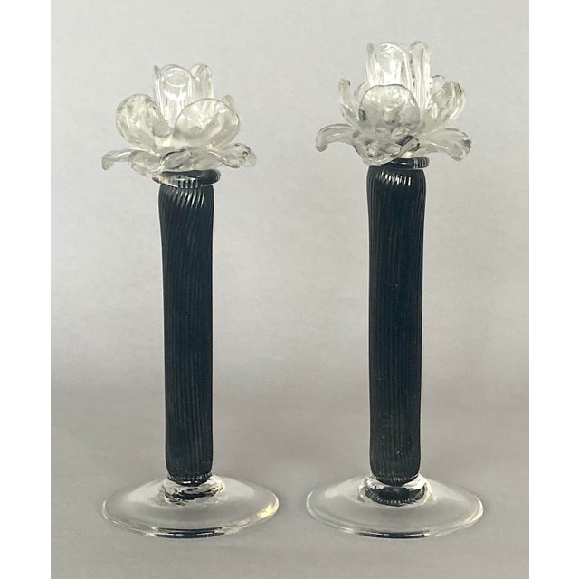 Italian Vintage MCM Italian Murano-Style Art Glass Floral Candlesticks, Set of Four For Sale - Image 3 of 5
