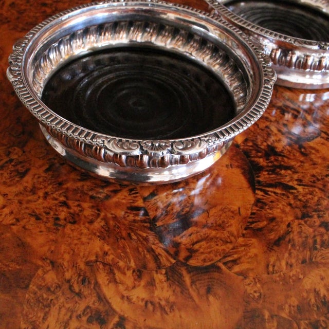 Pair of Silver on Copper Gadrooned Wine Bottle Coasters For Sale - Image 6 of 10