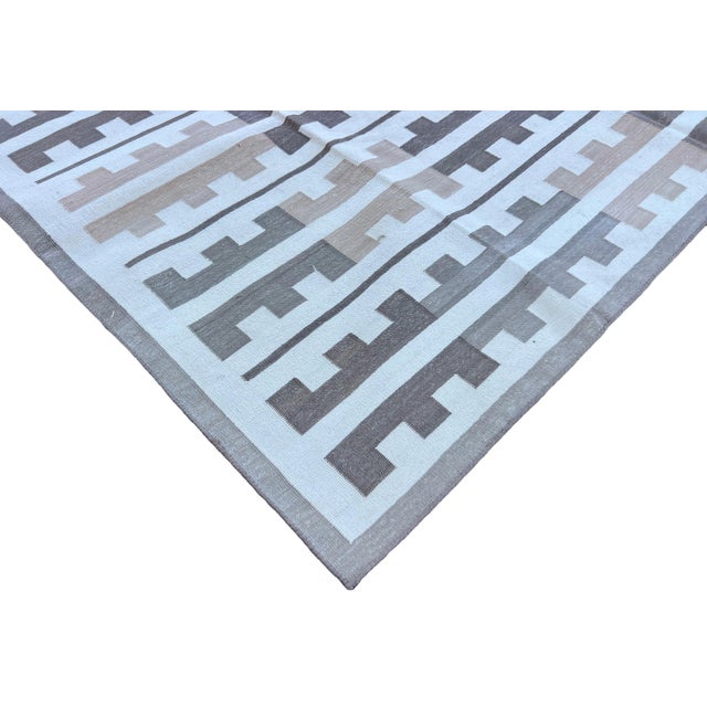 Mid-Century Modern Handmade Cotton Rug, Natural Vegetable Dyed, Beige and White Marianne Rug - 6'x9' For Sale - Image 3 of 12