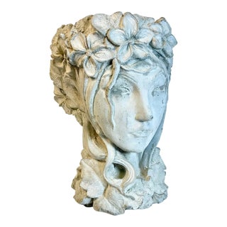 1980s Vintage Trompe L’Oeil Hollywood Regency Female Bust Planter, Reconstituted Stone. For Sale