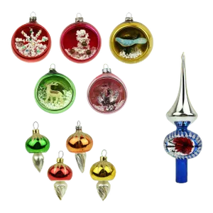 Late 20th Century Blown Glass Christmas Ornaments and a Tree Topper- 10 Pieces