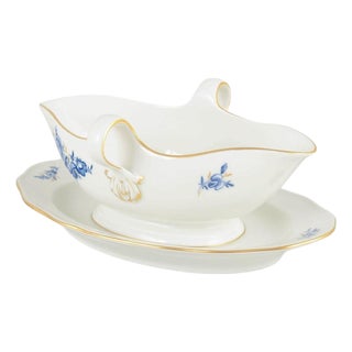 Porcelain Sauce Boat with Blue Floral Motifs and Gilt Accents by Meissen, Germany For Sale