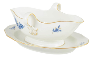 Porcelain Sauce Boat with Blue Floral Motifs and Gilt Accents by Meissen, Germany