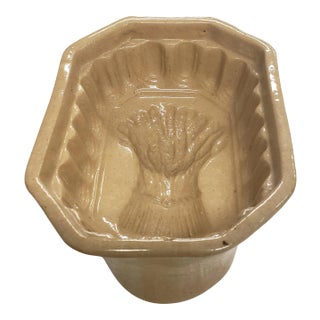 1920s Old Wheat Sheaf Pattern Yellow Ware Stoneware Food Mold For Sale