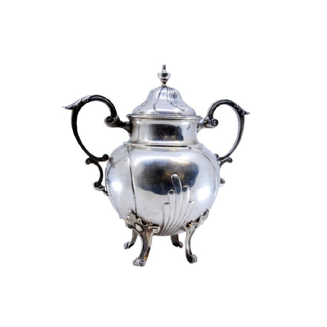 Silver Sugar Bowl with Segments, Scrolls, Raised Application Handles and Feet For Sale - Image 9 of 9