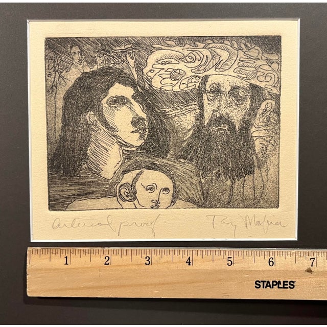 Circa 1960s Tony Mafia Jewish Etching Artist Proof Signed Judaica Art Framed For Sale In Los Angeles - Image 6 of 8