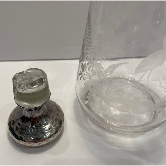 Glass Antique Engraved Stork Glass Decanter or Scent Bottle For Sale - Image 7 of 9