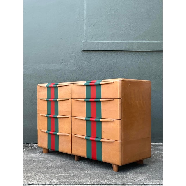Champagne Vintage Boho Heywood Wakefield Racing Stripe Dresser For Sale - Image 8 of 10